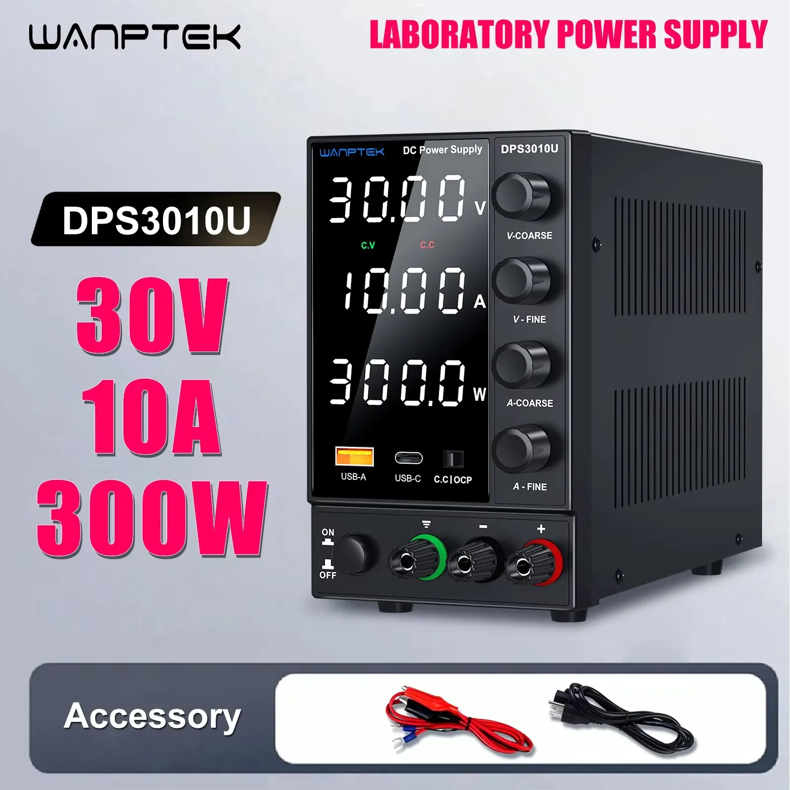 Wanptek Labor-Netzteil Einstellbar 30V 10A 300W 60V 5A 300W 120V 3A 360W mit USB-A/TYPE-C OCP DC-Stromversorgung