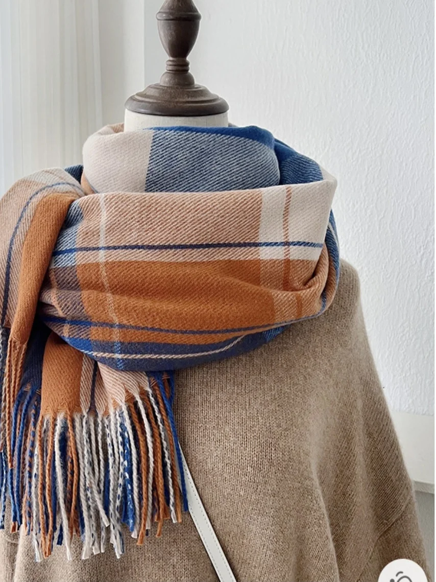

Warm Plaid Tassel Scarf Korean Sle Autumn Winter Loose Commute Ne Warmer Long Rectangle Faion Accory for Youth