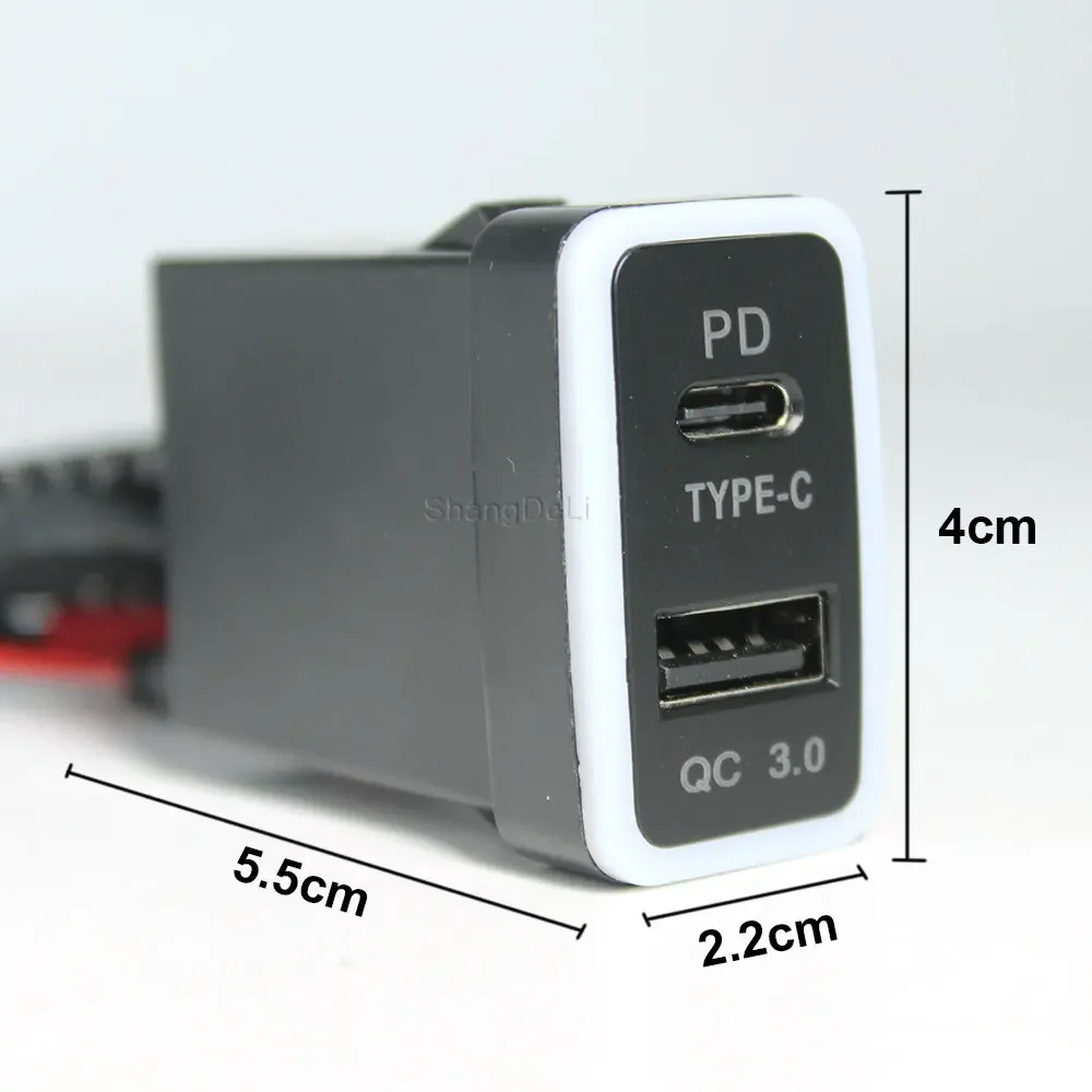 Car Quick Charging Adapter With Cable PD QC 3.0 USB Charger for Toyota Tacoma Land Cruiser Reiz Hilux Prado 120 FJ CRUISE