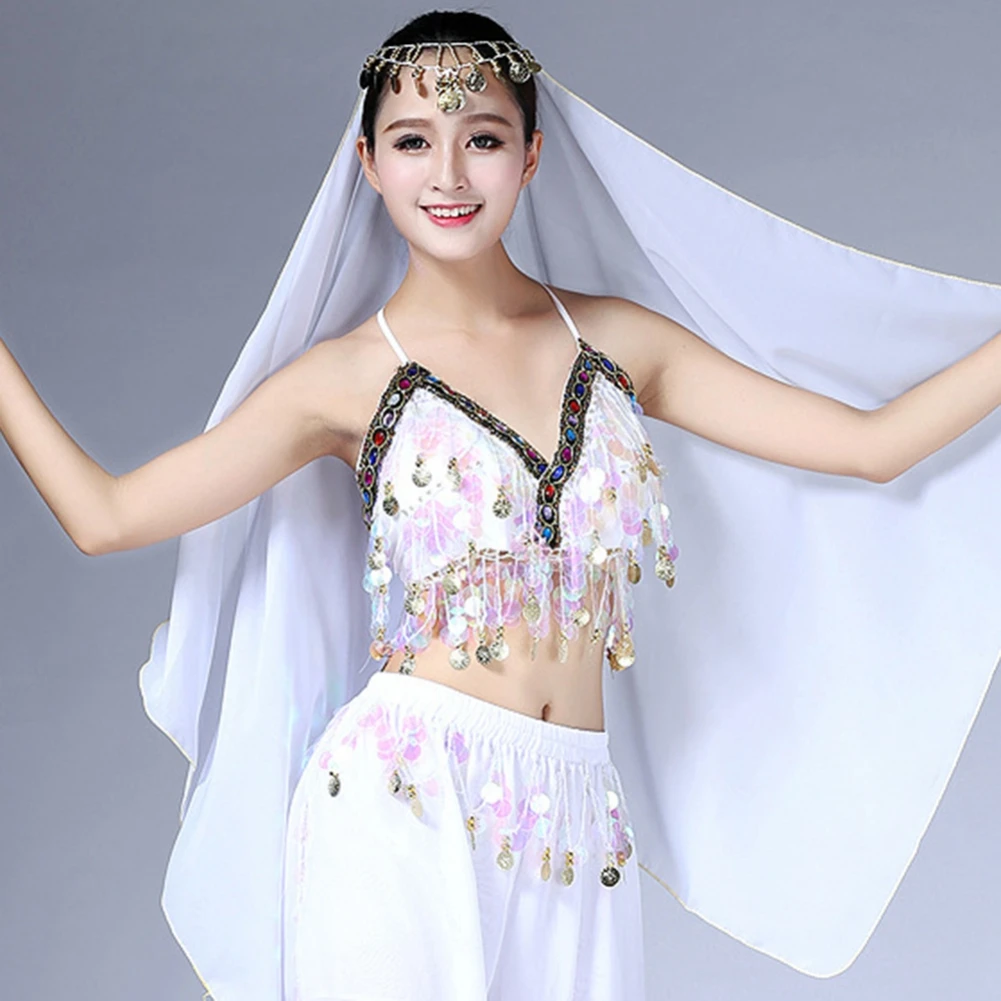 Women Belly Dancing Chiffon Scarf Solid Color Stage Performance Props Female Show Costumes Fashion Dance Headband 150cm