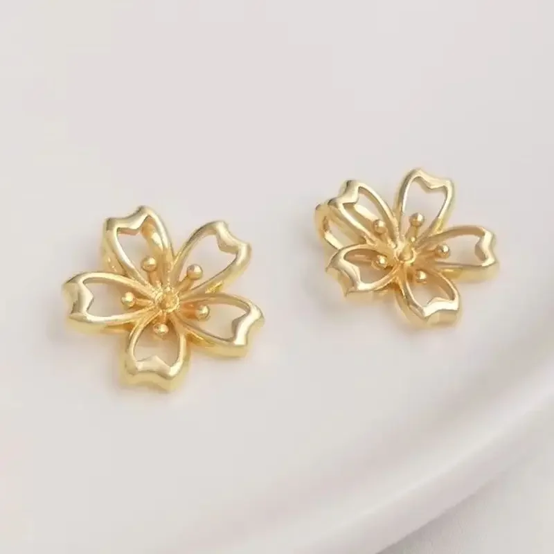 14K Gold-Color Cherry Blossom Necklace Pendant Half-hole Crystal Pearl Tray Pendant DIY Handmade Charm Accessory Material K184