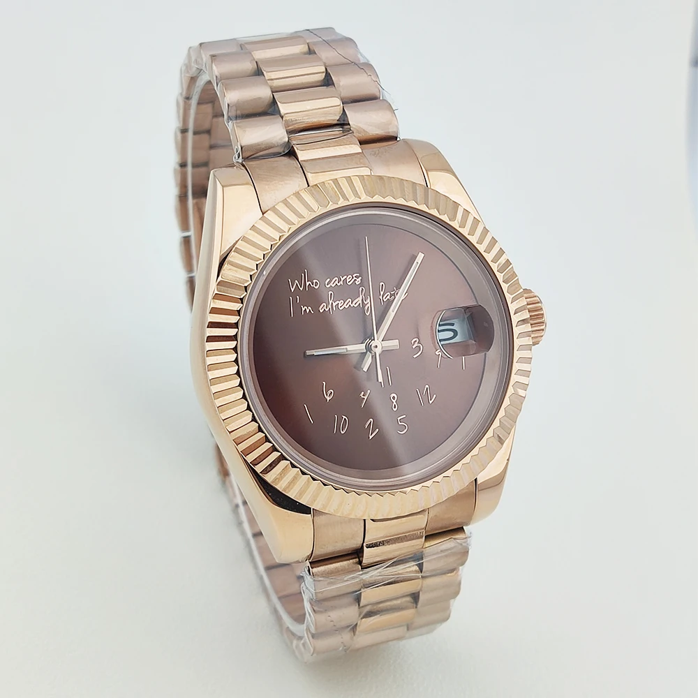 36/39 مللي متر الفضة/الذهب/الوردي الذهب الرجال ساعة ساعة مخصصة لا شعار الياقوت الزجاج الفولاذ المقاوم للصدأ nh35 حركة مقاوم للماء