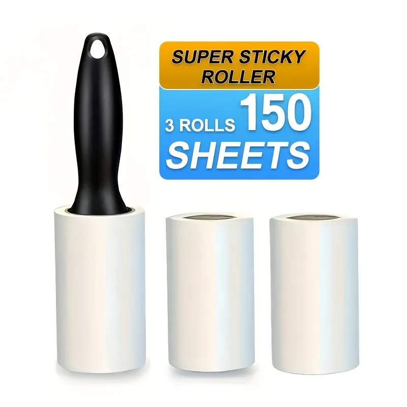 4pcs Set: Handle + 3 High-Adhesion Refill Rollers. Cleans with a Single Roll Without Leaving Marks, Easily Tackling Lint on Clot
