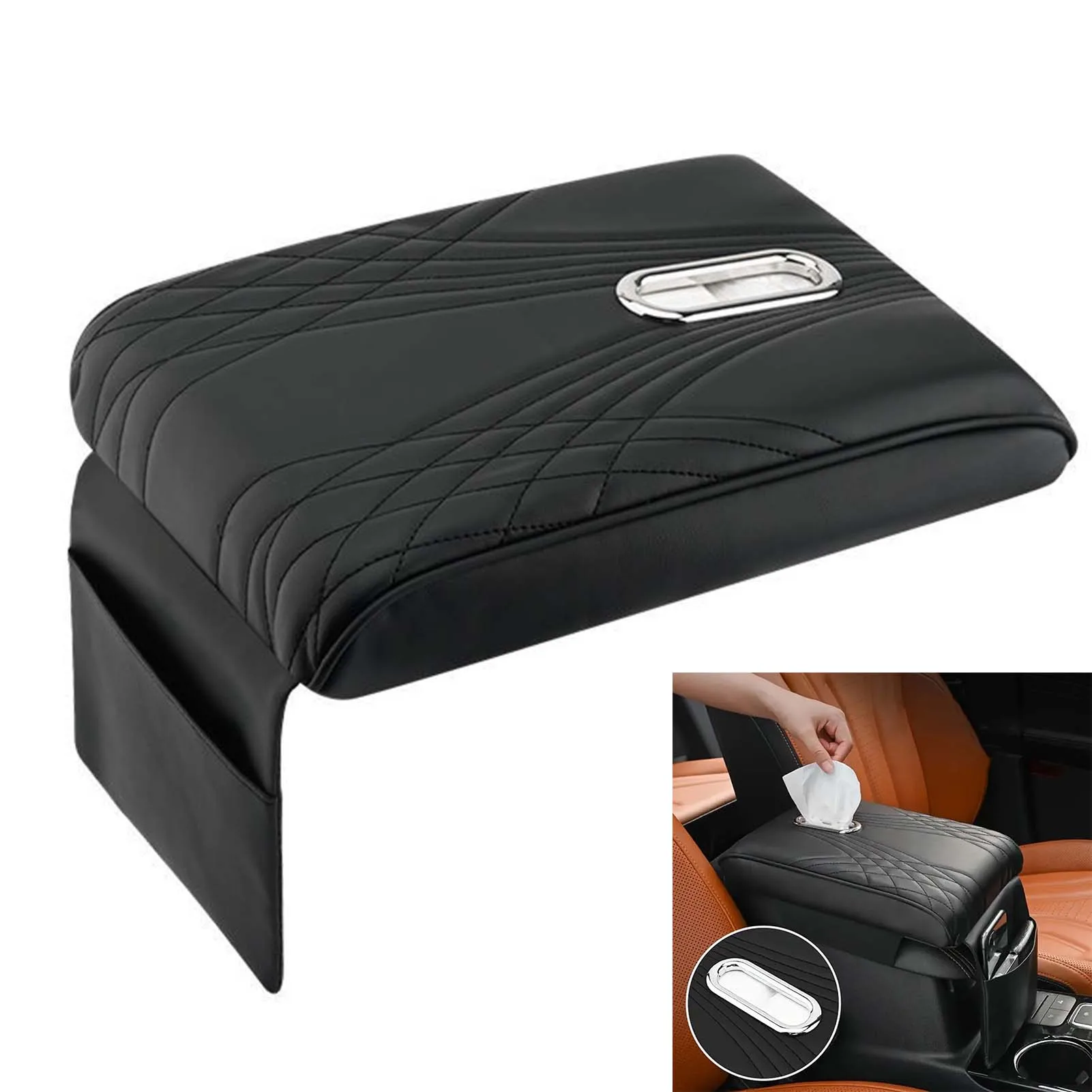 Armrest Cushion Car Seat Cover Universal Arm Rest Cushion with Pocket and Tissue Box Suitable for Most Vehicles