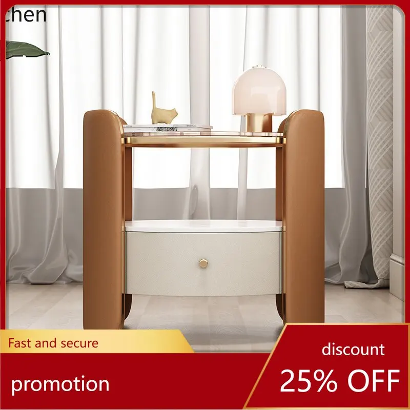 HXL Bedside Table Minimalist Round Bedroom Master Bedroom Side Cabinet Solid Wood