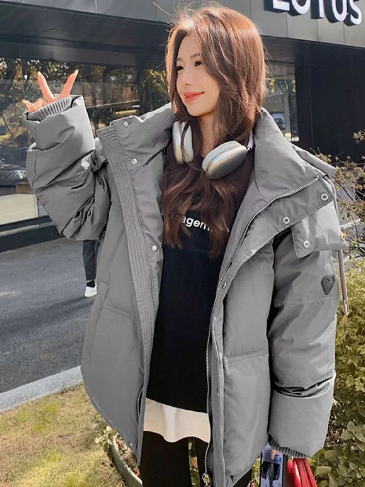 Winter Oversized Puffer Jacket Women Loose Thick Casual Cotton Padded Jackets Korean Solid Hooded Short Parkas Mujer Outwear