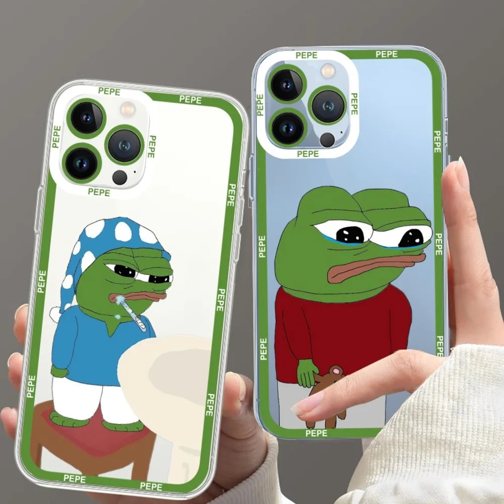 Cartoon P-Pepe the Frog Phone Case For Samsung S20 S21 S22 S23  Ultra Plus S10 Transparent Border Shell