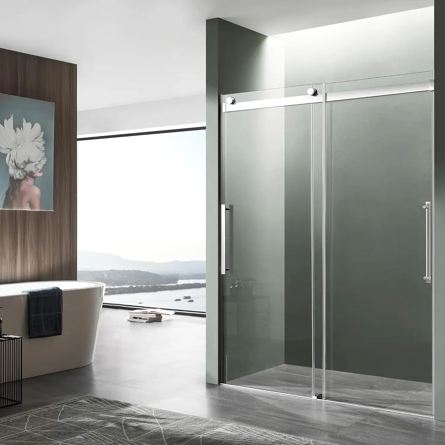 Door in Polished Chrome Stella Water Repellent Glass Shower Door with Seal Strip Parts and Handle