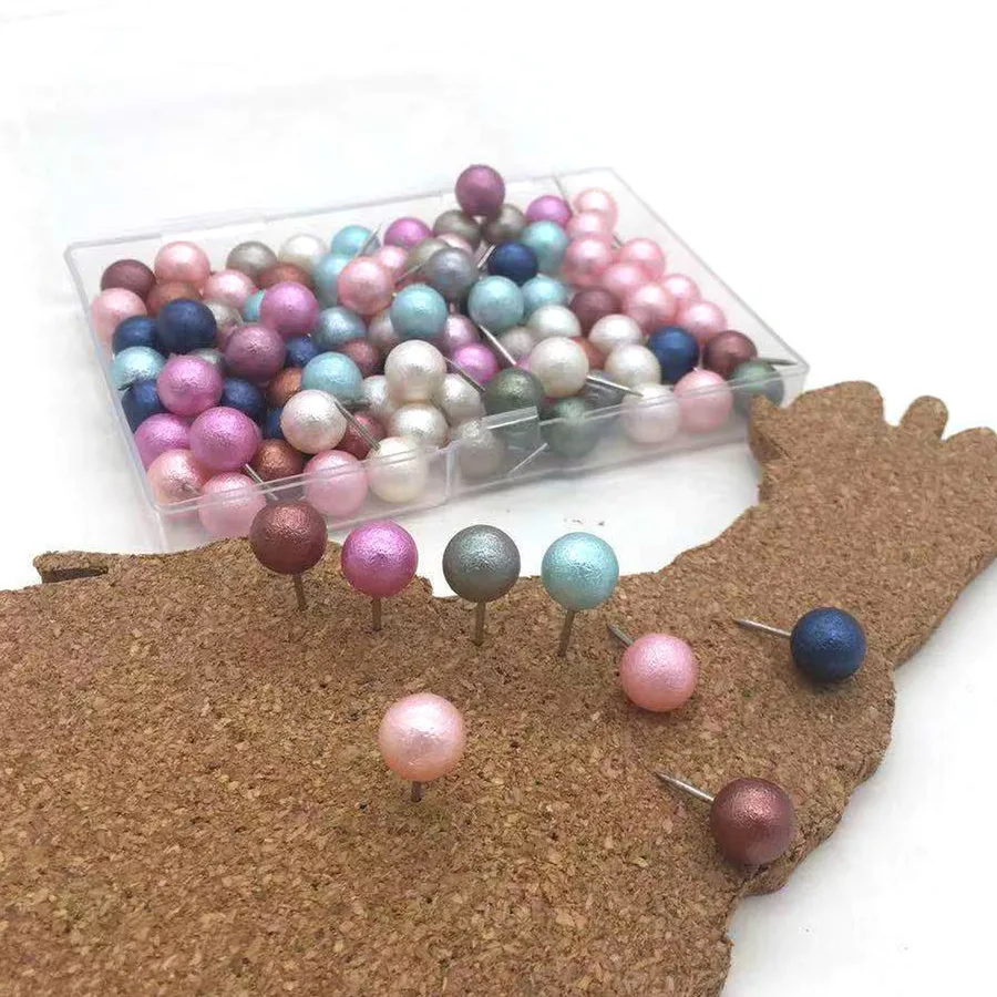 100 pces softwood decoração do escritório pino fixo enrugamento perolado bola mapa pino decorativo thumbtacks pushpin material de ligação de escritório