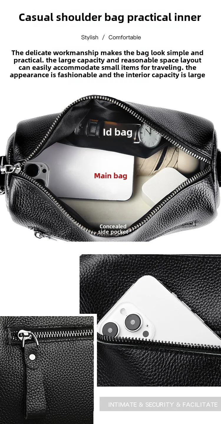First Layer Cowhide Simple Single Shoulder Crossbody Bag with High-end Feel for Commuting, Leisure, Large Capacity, Fashion