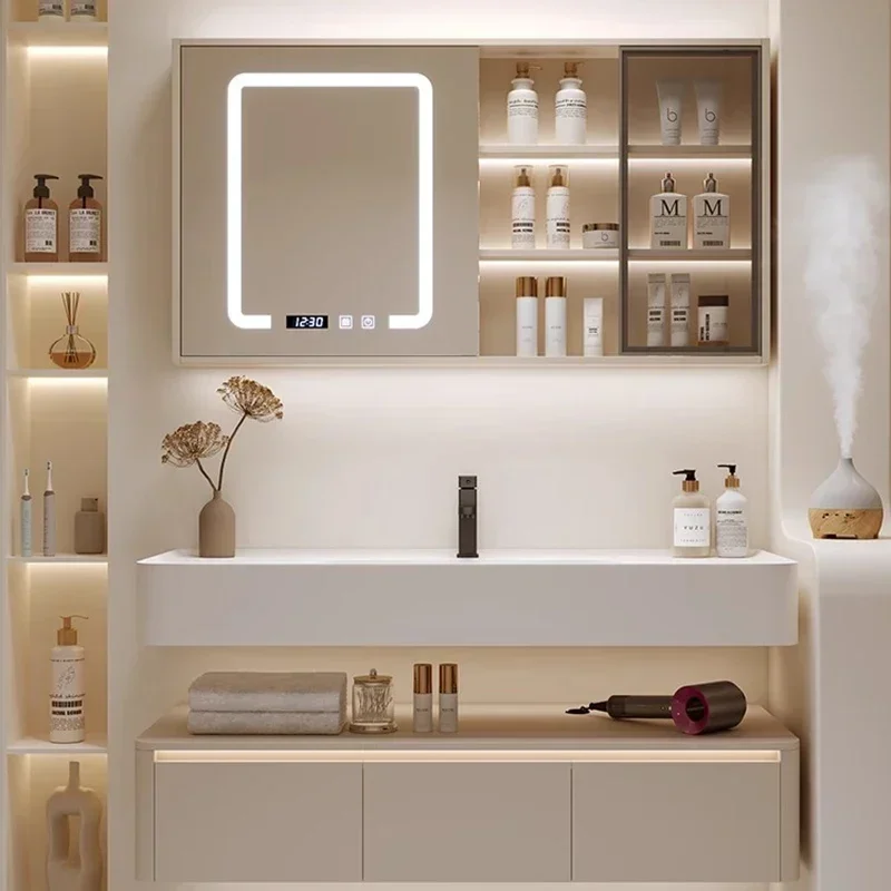 

Роскошные современные шкафы для ванной комнаты, кремовый стиль, настенные шкафы для удаления тумана, умные зеркальные шкафы, полки, мебель Arredo Bagno FYBC