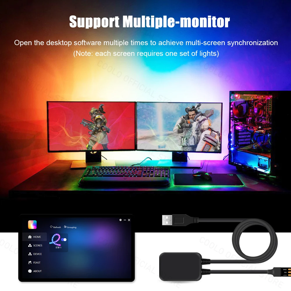 Podświetlenie komputera z podświetleniem dla Monitor komputerowy E-sportowych do gier, zanurzenie na pulpicie do gier i listwy RGB LED światła