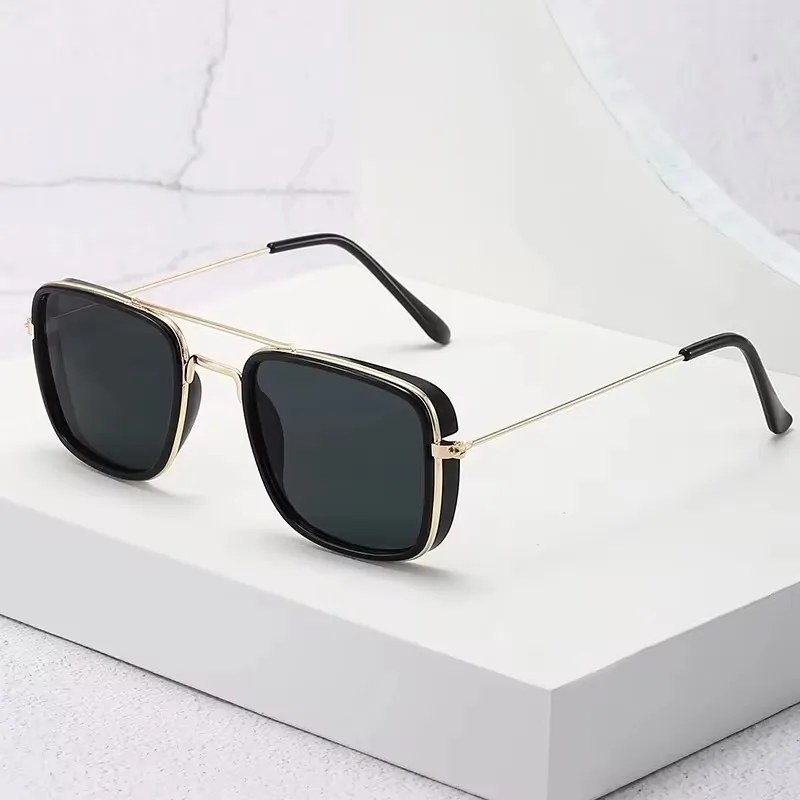 Modische koreanische Brille mit kleinem quadratischem Rahmen aus Metall, Retro-Sonnenbrille, UV-Schutzgläser, Auto-Sonnenbrille 9028