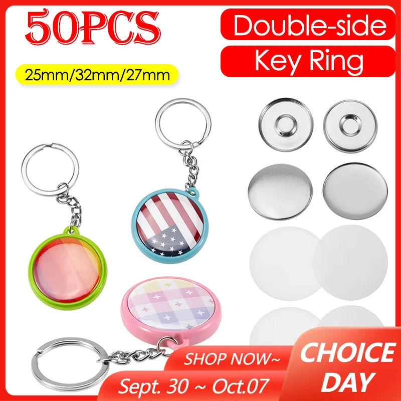 50pcs/Set 25mm 32mm 37mm Double-side Keychain Badge Button Pins Maker Key Ring Button Making DIY Round Pin Parts Making Supplies