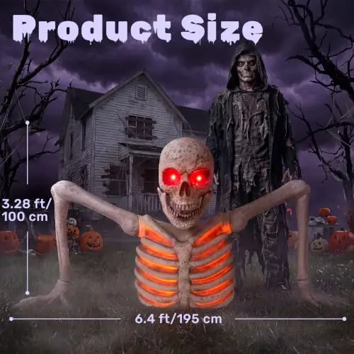 3.3Ft Halloween Groundbreaker Skeleton Decorations, Light Up Animated Giant Skeleton Graveyard with IR Sensor Creepy Sound