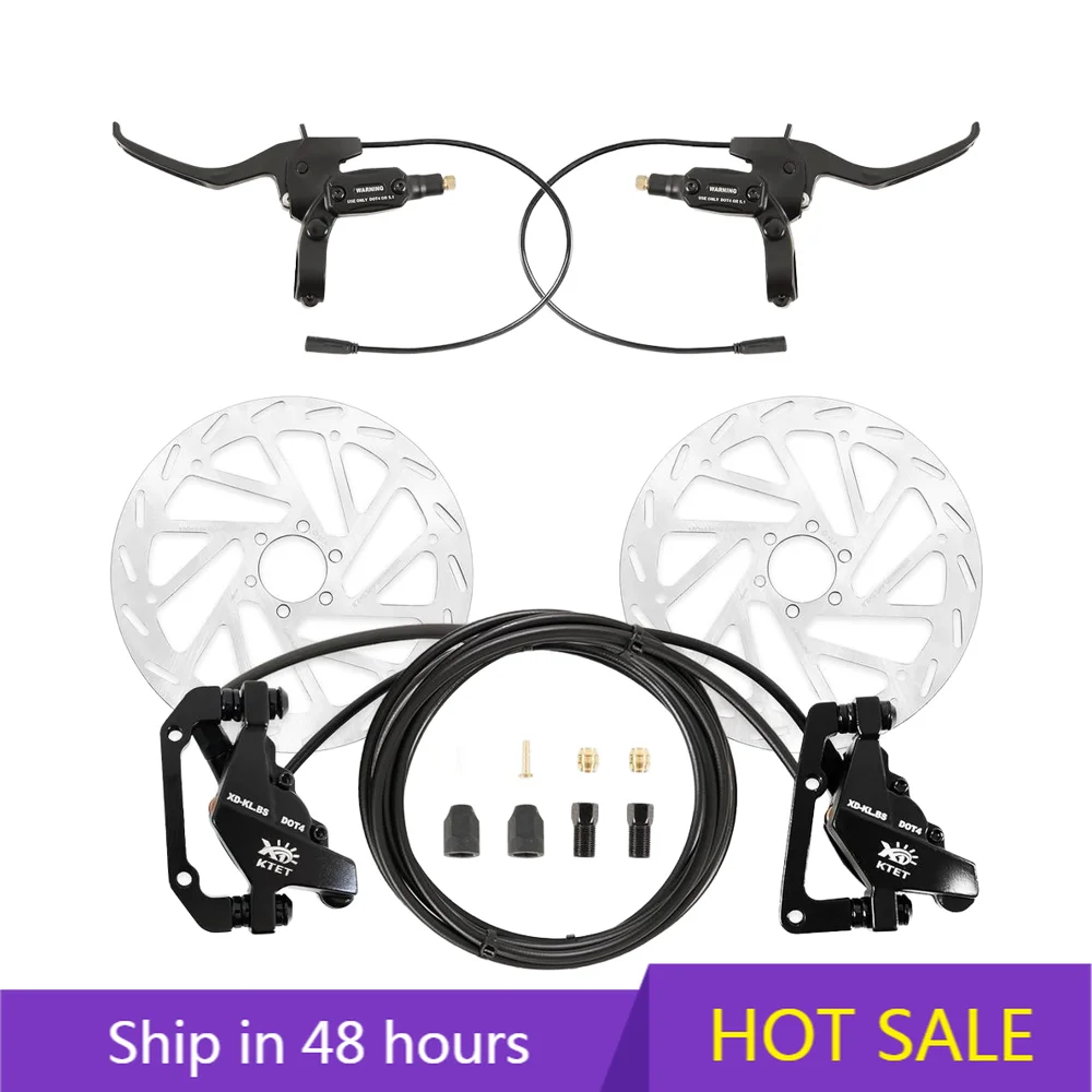 

YTYIN HZ--2 Hydraulic Disc Brakes Kit for Ebike Aluminum Front/Rear Brakes 180mm Rotor 2.75mm Caliper Includes Hose Cutting