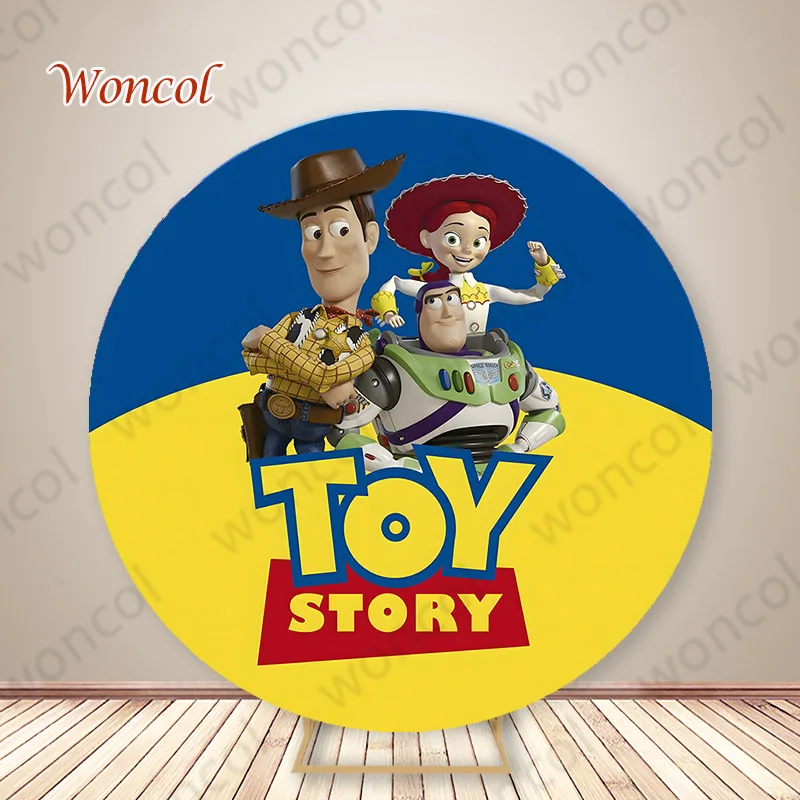 Toy Story Birthday Round Backdrop Buzz Lightyear Woody Jessie Backdrop Woody Jessie Aliens Cylinder Cover Child Birthday Decor