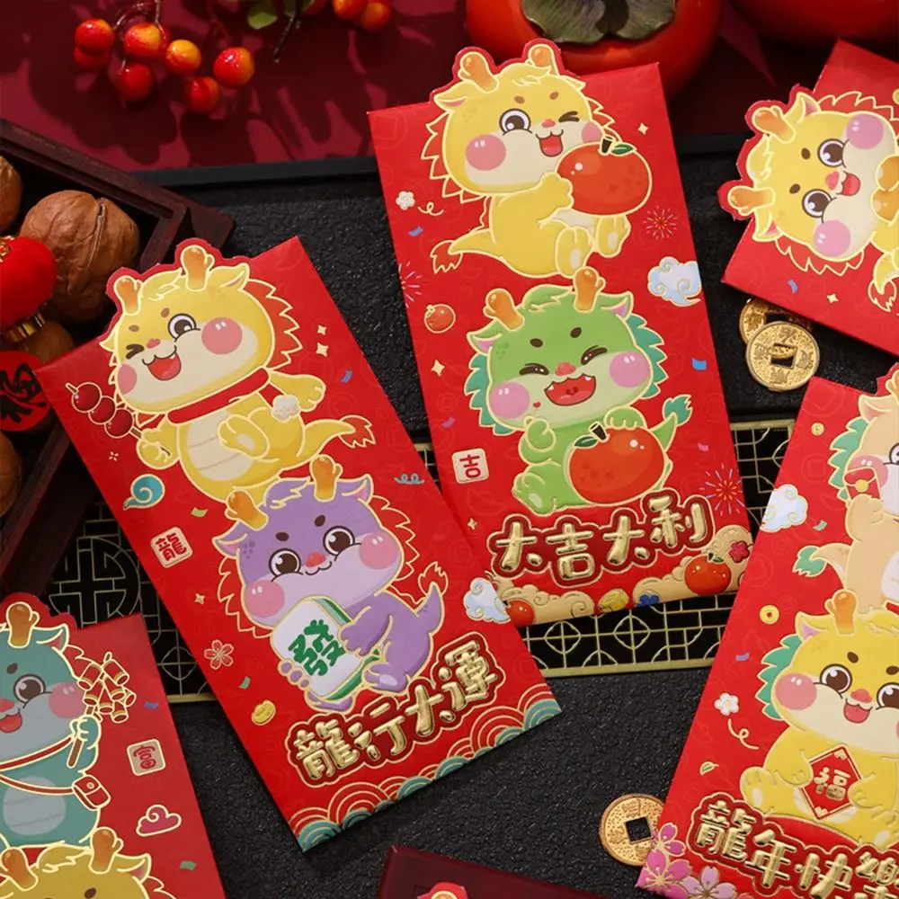 6PCS Chinese New Year Red Envelopes 2024 Dragon Year Hongbao Lucky Money Envelopes, Red Packet for Spring Festival Decoration