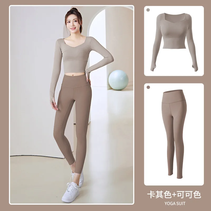 Women's Barely-There Feel Tight Yoga Outfit Set - Long-Sleeved & Long Pants for Running Training and Fitness LD800167