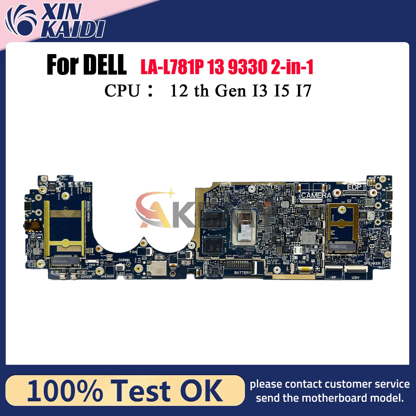 

Материнская плата для ноутбука Dell Latitude 9330 2-в-1 LA-L781P с процессором i5 i7 00Y1WN 0DXMXY CN-0DXMXY HDB32 100% полностью протестировано