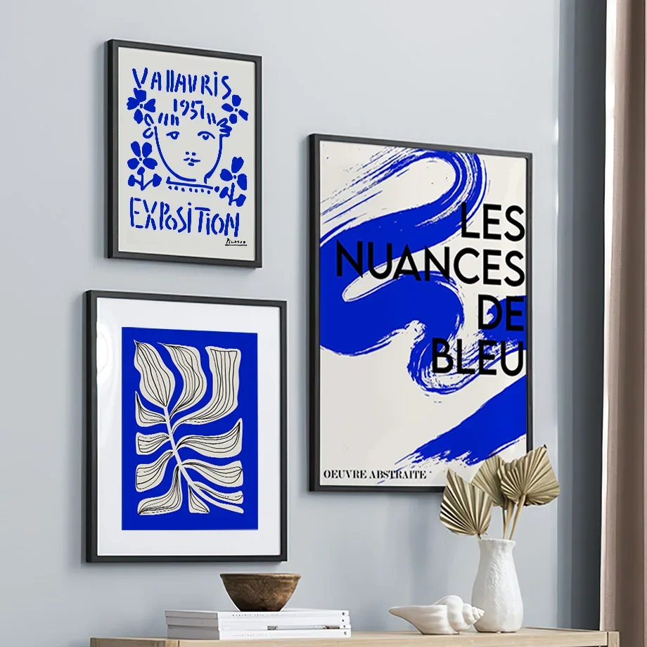لوحة قماشية لغرفة المعيشة ، لون أزرق كلاين تجريدي ، بيكاسوس باوهاوس ، ملصقات ومطبوعات خط الهندسة ، فن جداري ، صورة زخرفية #3