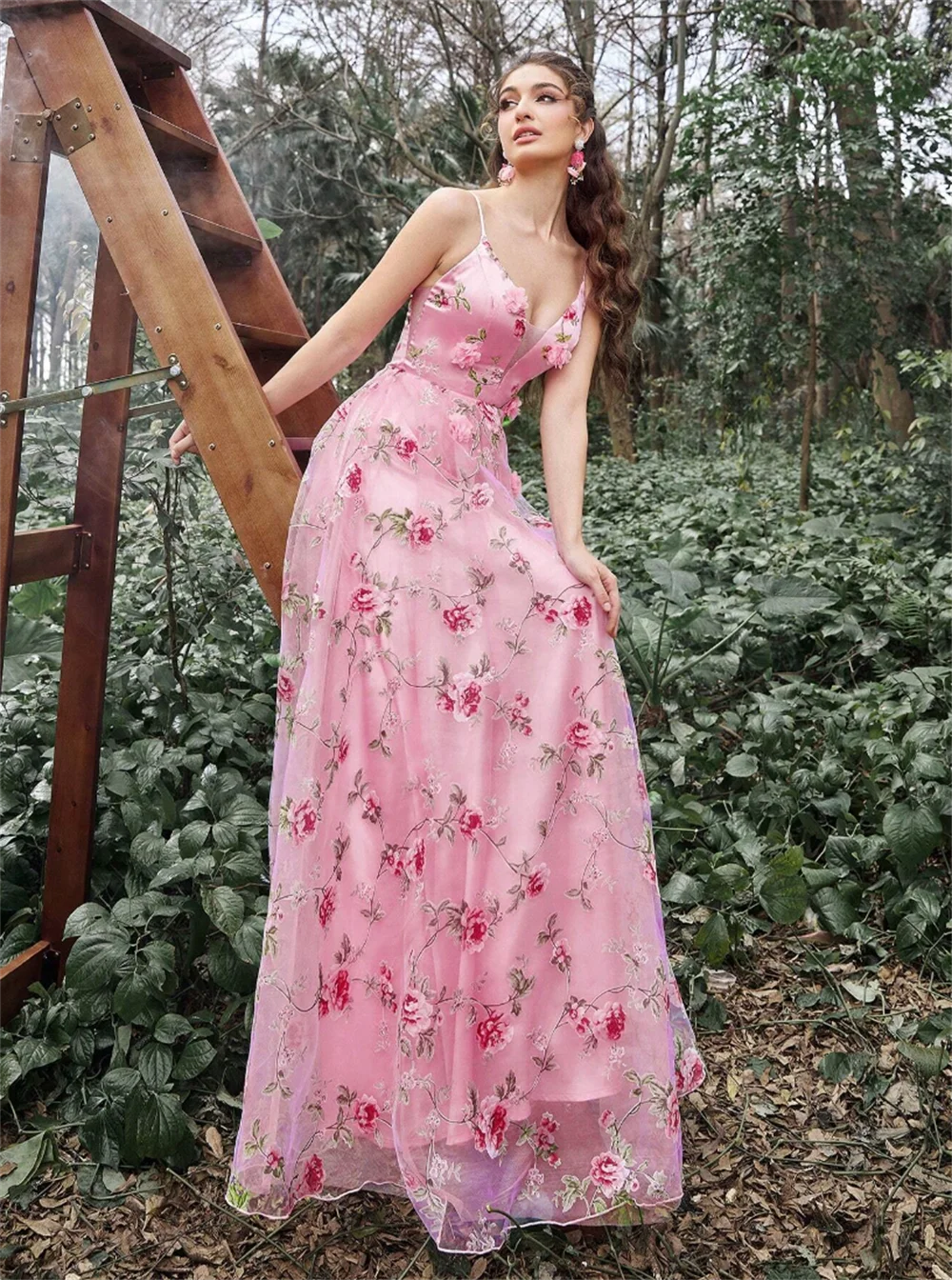 Annie Sweet Pink Prom Dresses 3D Decal Floral Fairy Evening Dresses A-Shape Princess Wedding Party Dress فساتين سهرة2024