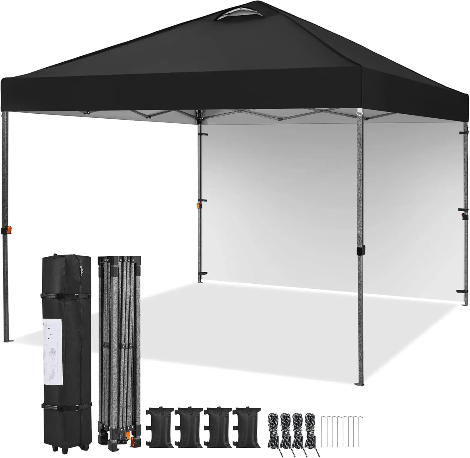 

10x10 Pop up Canopy Tent w/1 Sidewall, Instant Commercial 150D Silver Coated Fabric Outdoor Instant Tent w/Wheeled Bag, 4 San