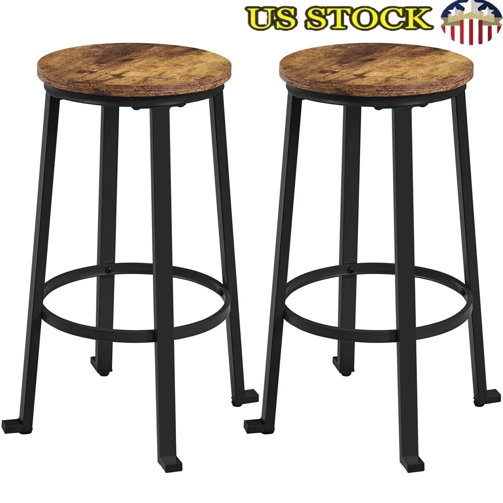 

Backless Bar Stool Set of 2 Pub Height Stools with Metal Frame Rustic Industrial Design Kitchen Cafe Dining Counter