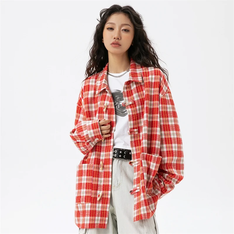 Women\'s Stylish Shirts and Blouses Free Shipping Pretty 2024 Trend Women\'s Plaid Shirt Top Women Korean Popular Female Clothes