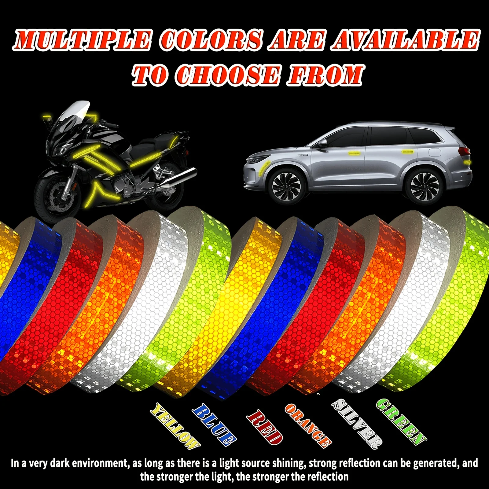 2.51cm High Visibility Solid Color Reflective PVC Sticker Waterproof Self-Adhesive Safety Warning Sticker Used Car Truck Signs