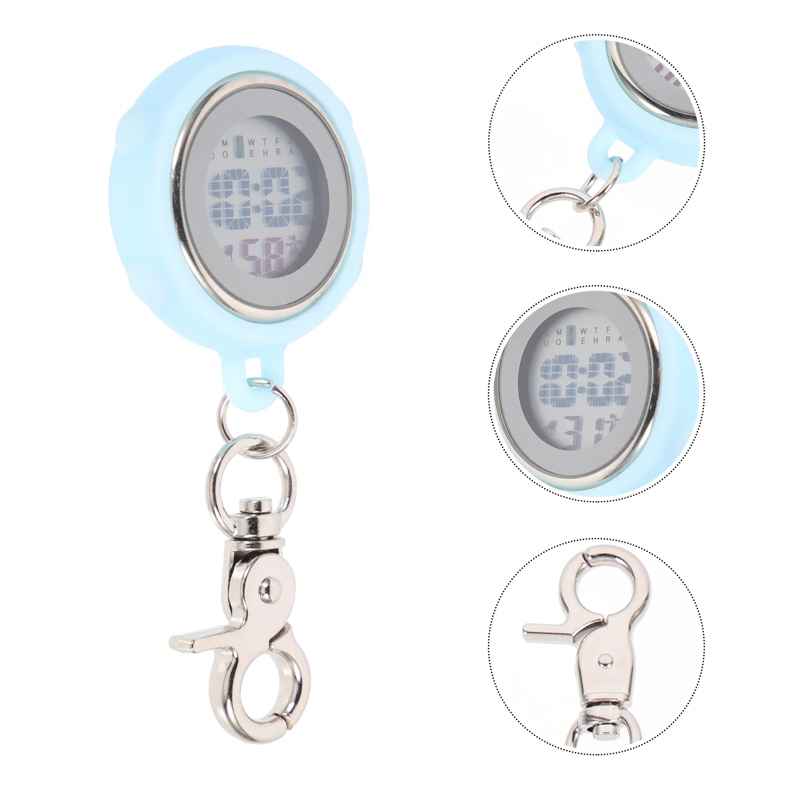 

Digital Hanging Watch Ornament Clip on Stopwatch Sky Blue Nursing Student Vintage Pocket Watch for Women Men 24 Hour Display