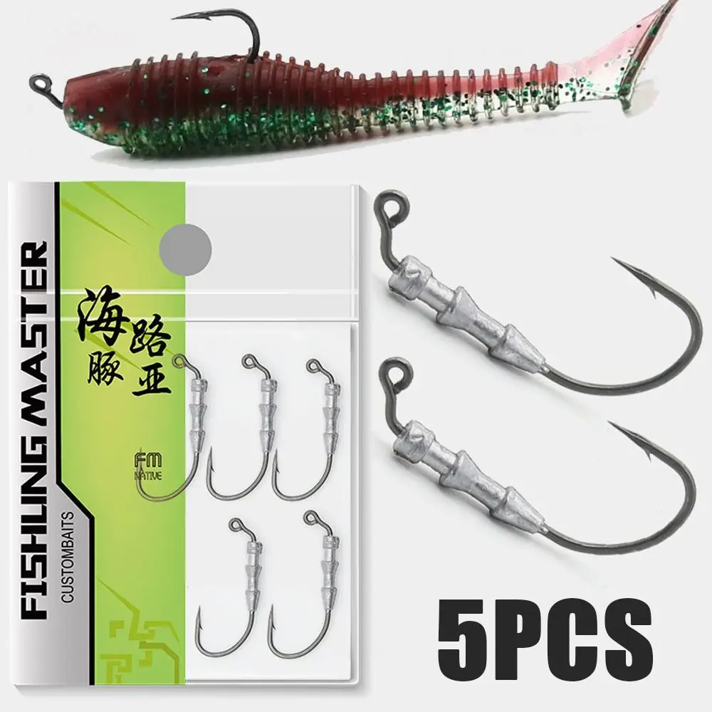 Weighted Worm Ganchos para pesca, Soft Plastics Lures, Jig Head Hooks, Farpado Crank ganchos para água doce e salgada, 5Pcs