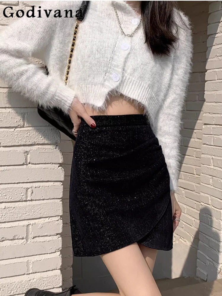 

Womens Spring Autumn Large Size Black Split Short Skirt Sexy High Waist A-line Versatile Age Reduction Irregular Korean Skirts
