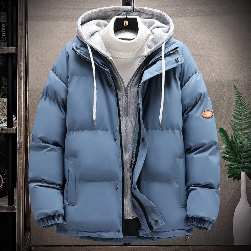 

Puffer Jacket Men Thick Warm Winter Parkas Man Hooded Jackets Fake Two Clothing Fashion Casual Cotton-padded Outwear Coats Top
