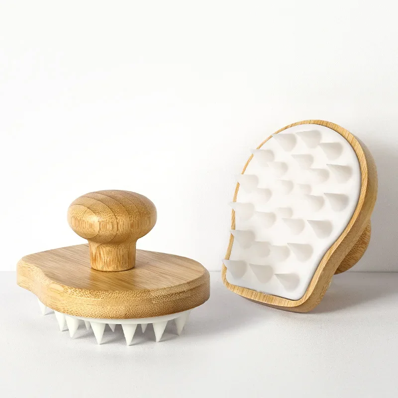 Shampoo-Bürste aus Bambus und Holz, Massage bürste aus Silikon aus Holz, multifunktion aler Haushalts kamm, Dusch bürste, Reinigungs bürste für die Kopfhaut