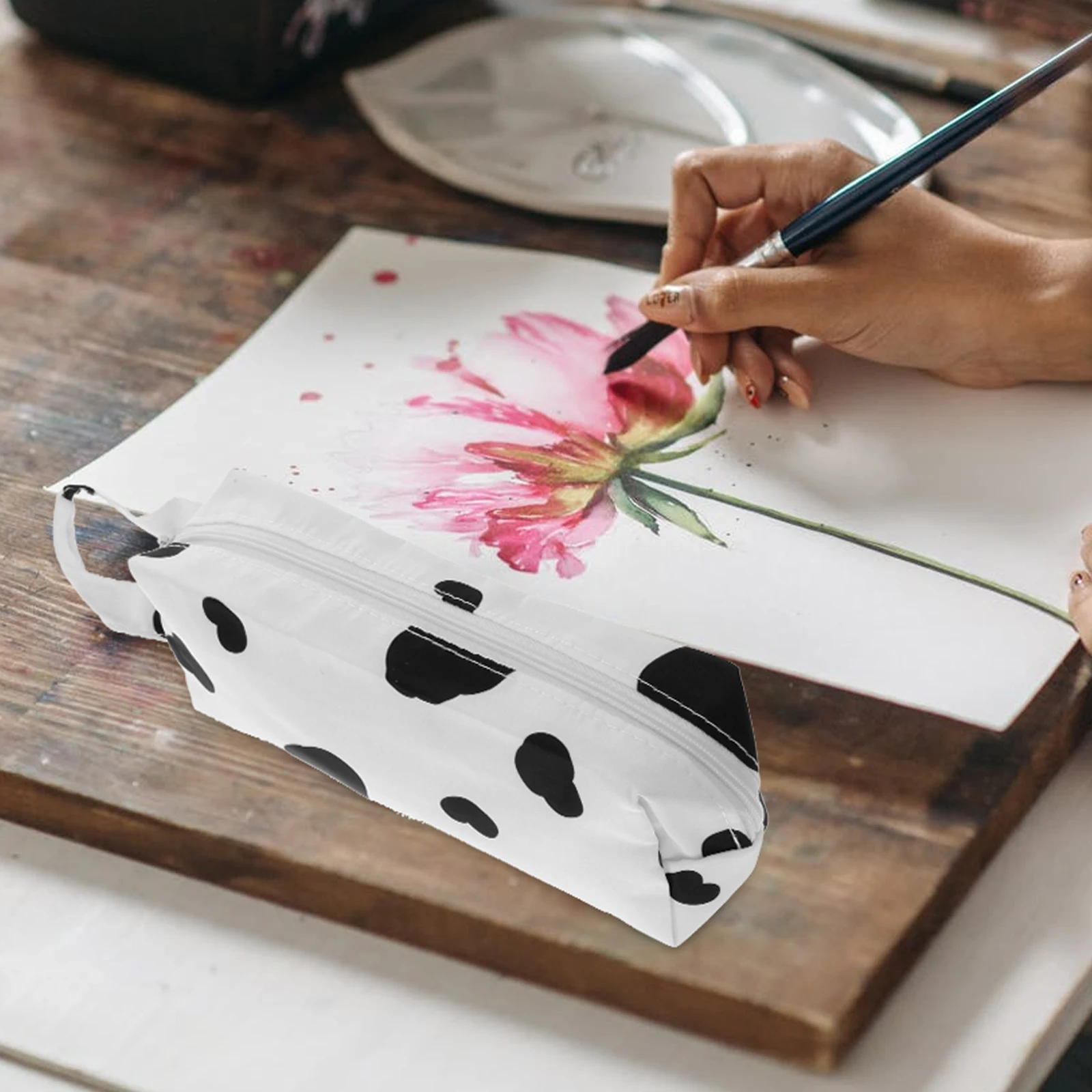 

Cow Pencil Case Bag with Handle Pouch Men Storage Cute Nylon Office Cases Capacity