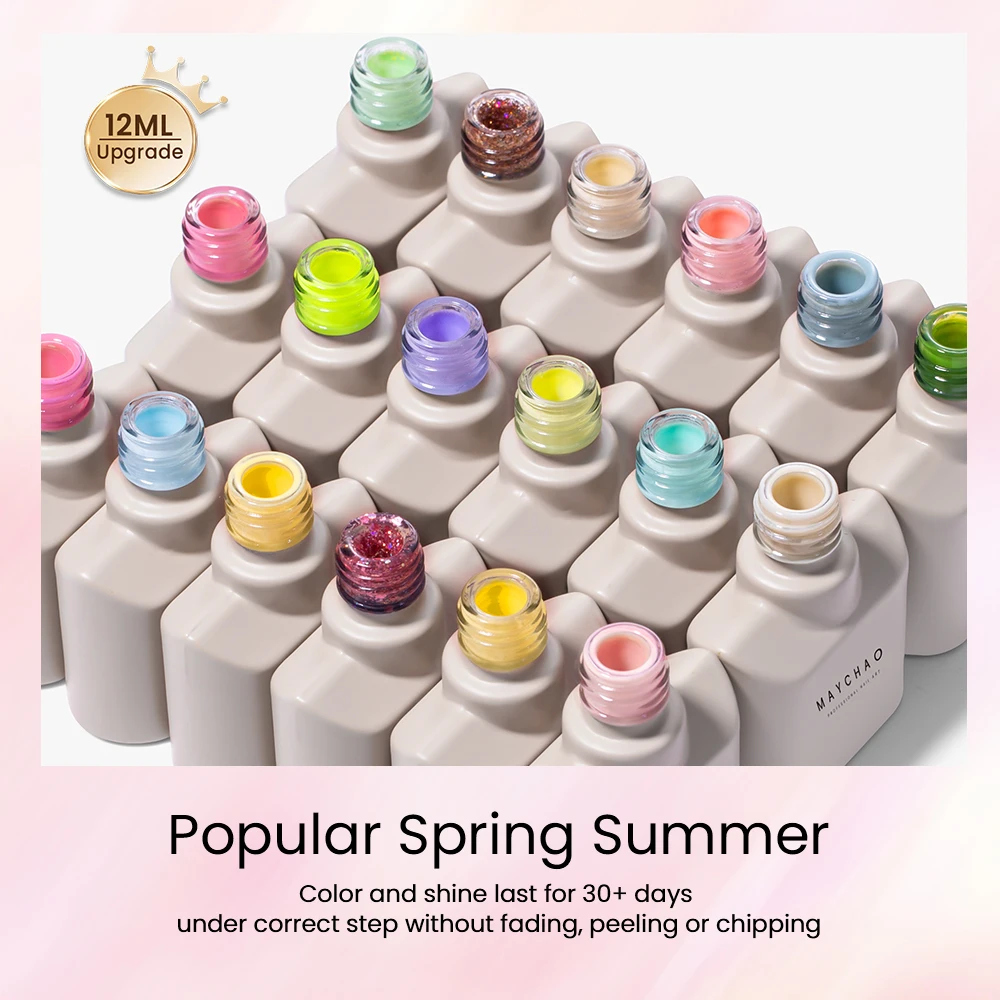 MAYCHAO 12ml Rainbow Gel Nail Polish Gel Semi Permanent Nail Gel Varnish Soak Off UV Gel for Base Top Coat For Nail Decorations