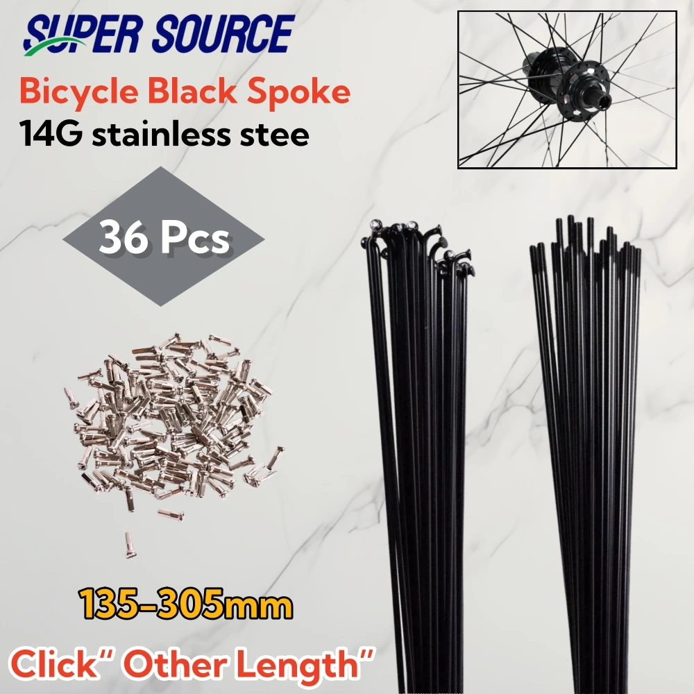 Bicycle Accessories 36pcs High-end Spokes with Spoke Caps Strong Hardness Durable Black Plating Bicycle Spokes Customized Length