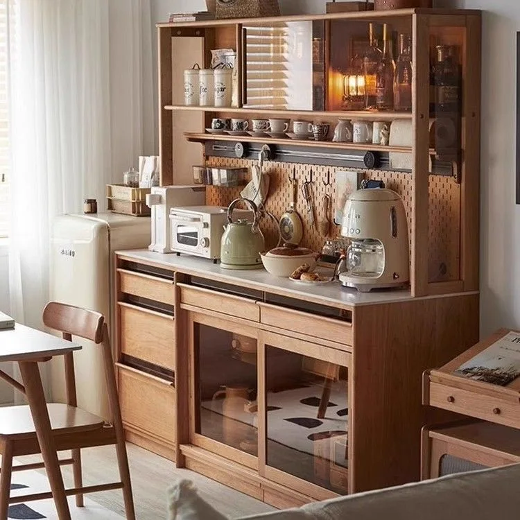

Solid wood dining side cabinet, integrated against the wall, Japanese cherry wood storage cabinet