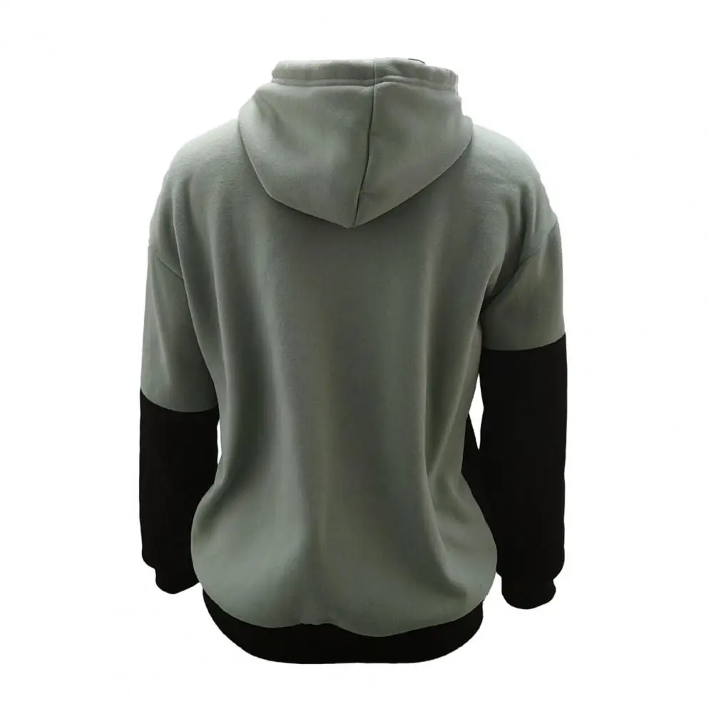 

Winter Hoodie Colorblock Drawstring Hoodie with Big Pocket for Women Warm Winter Sport Fitness Top with Elastic Cuffs Hem Women