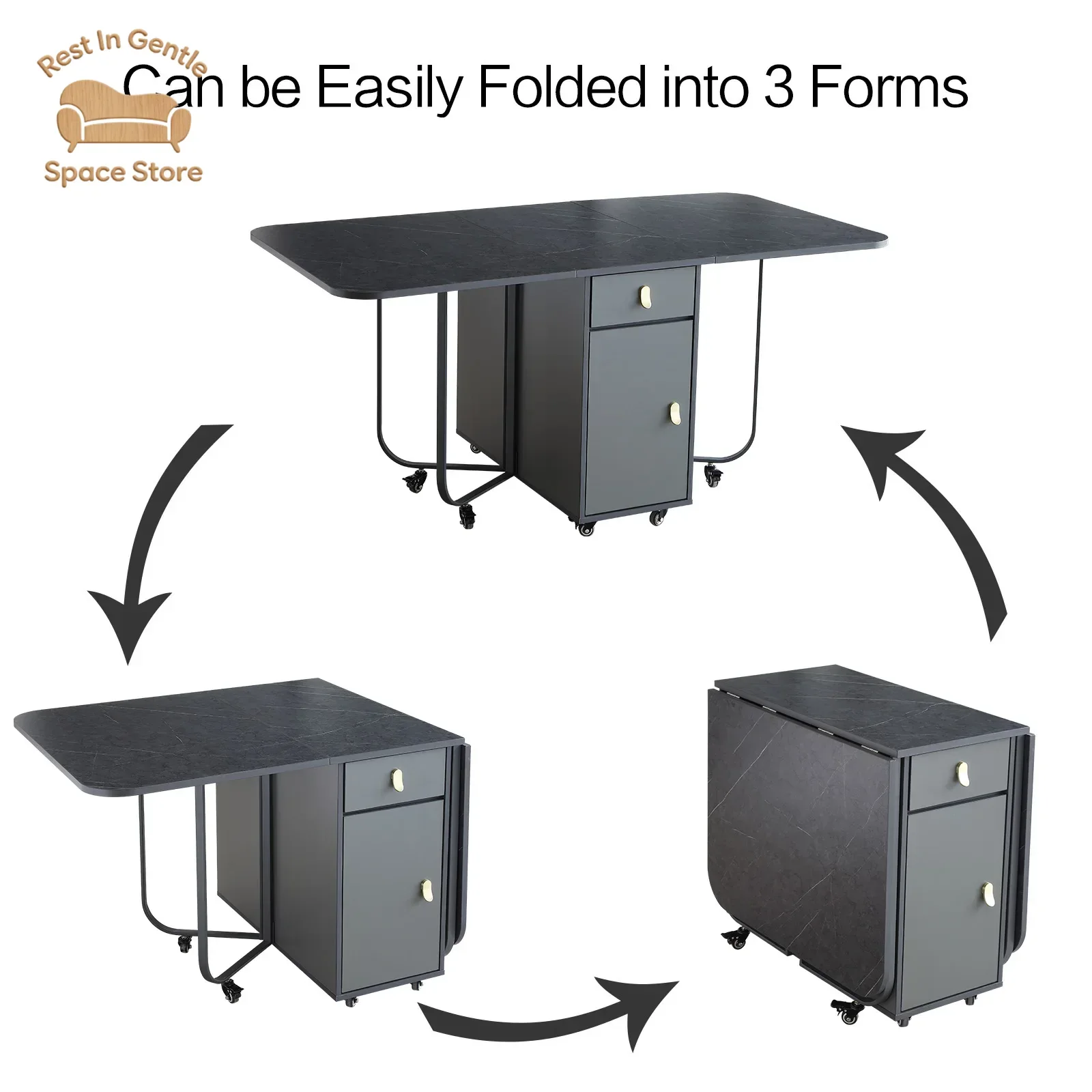 Movable Fashion  Folding Dining Table Furniture Multifunctional Rectangle Dining Table and Folding Chairs