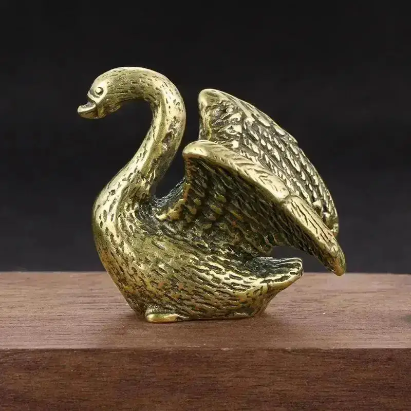 New Brass Swan Small Ornament Retro Animal Statues Mini Home Office Desktop Statues Decoration Tea Tasting Pet Crafts Series