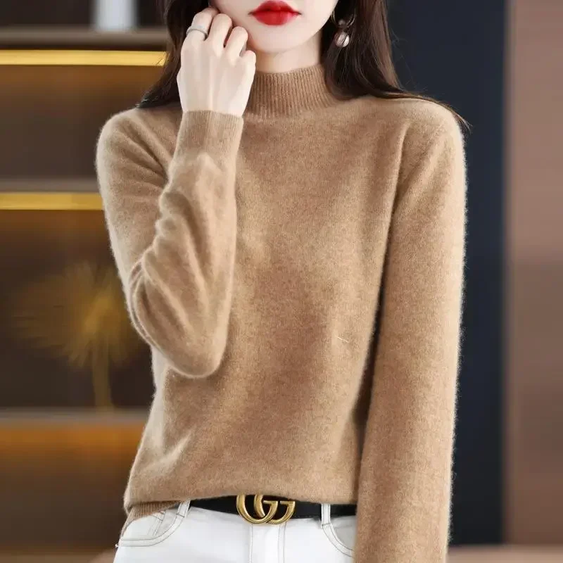 

100% Merino Wool Cashmere Sweater Women Knitted Sweater Turtleneck Long Sleeve Pullovers Autumn Winter Clothing Warm Jumper Tops