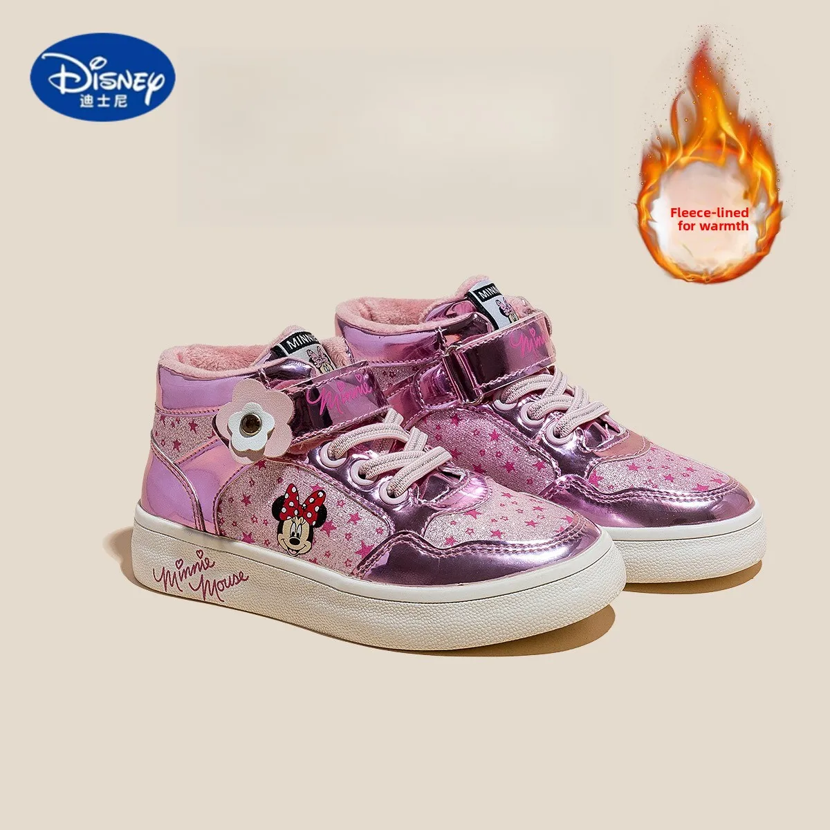 

Кроссовки Disney Minnie для девочек, зима 2022, теплая обувь на плюшевой подкладке для холодной погоды, плотная и уютная детская повседневная обувь