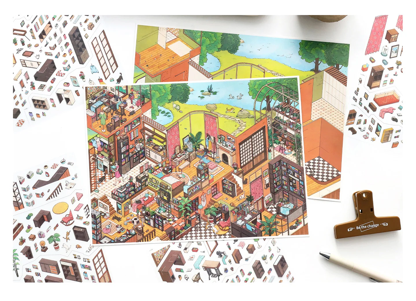 JIANQI Kawaii Apartment Building 3D Underground Exploration Landscape Sticker DIY Pocket Cabin Scene Sticker Scrapbook-Zubehör – Detail 11