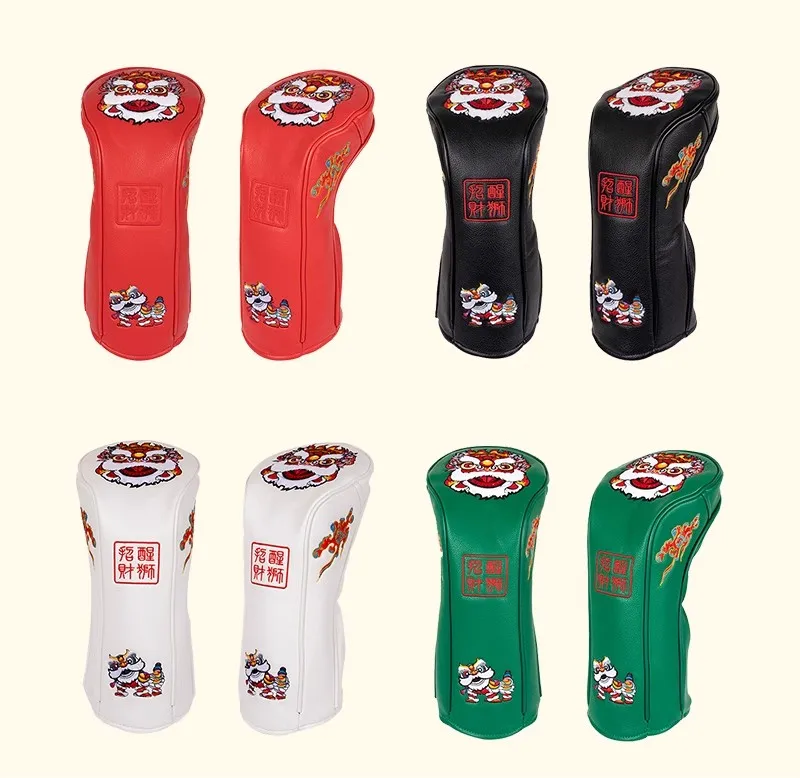 golf-club-head-cover-number-one-wood-ball-stick-protection-hat-cover-embroidered-lion-wake-up-chinese-trend-sport-fitness