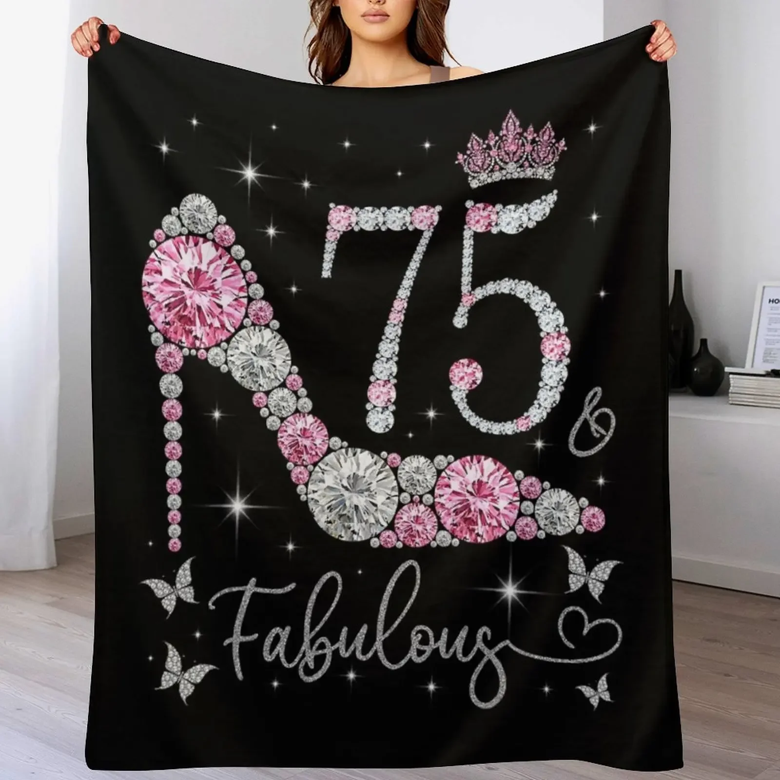 

75 & Fabulous, 75 Years Old and Fabulous, 75th Birthday Throw Blanket Fade Resistant Durable Throw Blanket