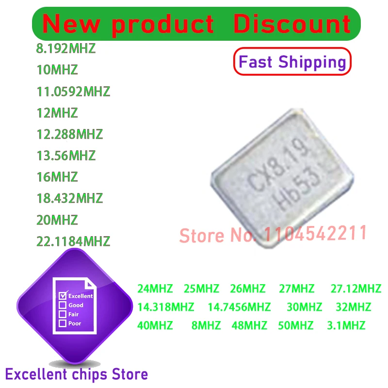 5032 CX819 8MHZ 10MHZ 11MHZ 12MHZ 13MHZ 16MHZ 18MHZ 20MHZ 22MHZ 24MHZ 25MHZ 26MHZ 27MHZ 30MHZ 32MHZ 40MHZ 48MHZ 50MHZ 3.1MH 1pcs