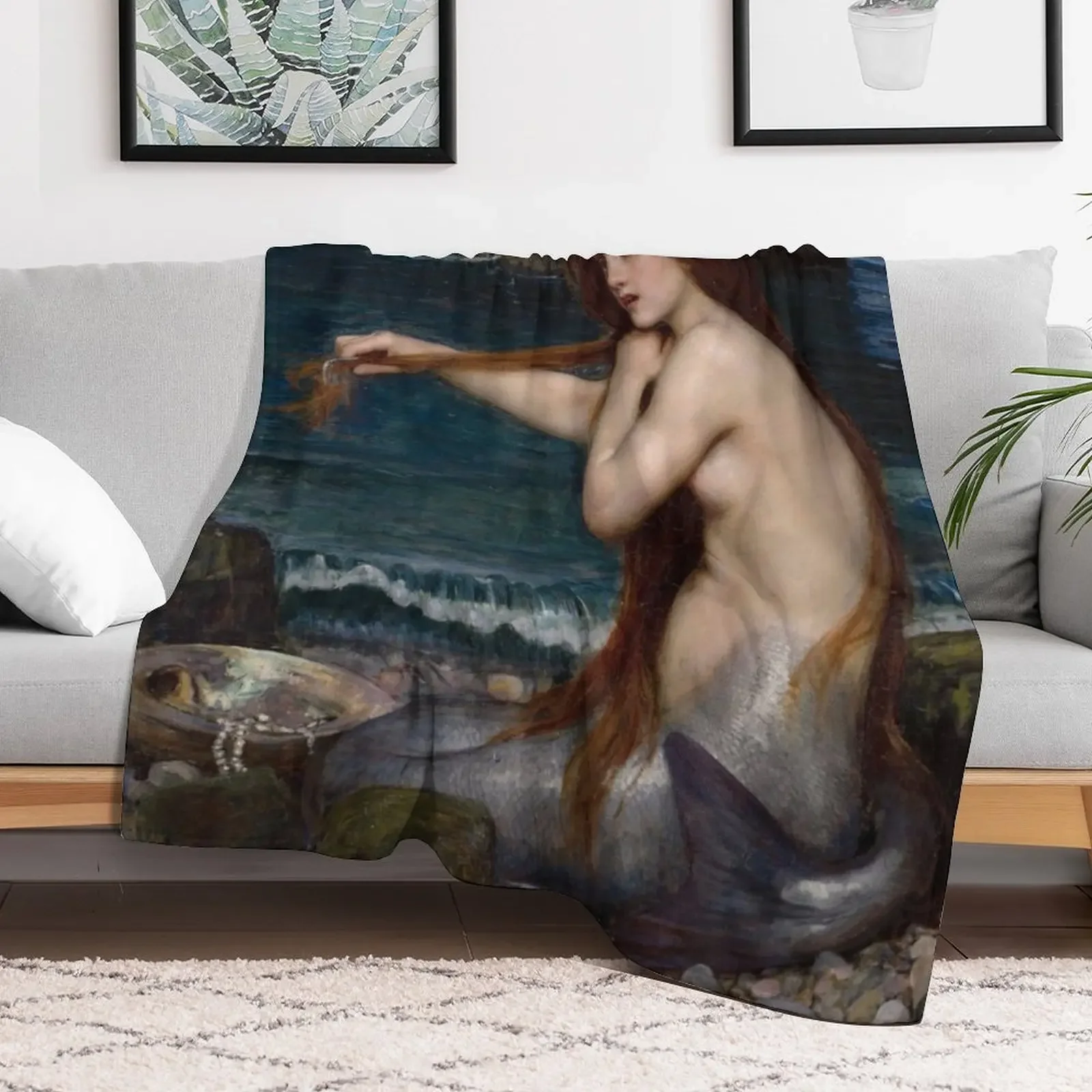 The Mermaid - John William Waterhouse Throw Blanket Sofa Travel Blankets