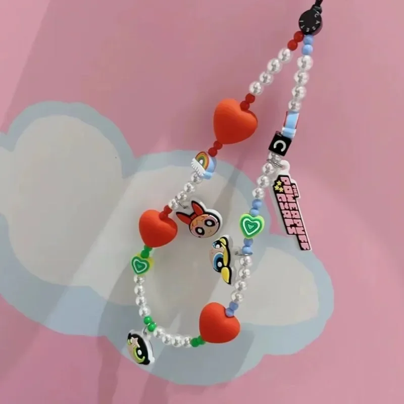 Аниме PowerPuffs, периферийные устройства для девочек с героями мультфильмов, подвесная веревка, милая цепочка для мобильного телефона, аксессуары, подвески, подарки для детей, игрушки